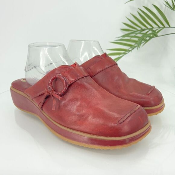 Earth Shoe Gelron 2000 Tyler Womens Clogs Size 11 Red Leather Wedge Heel Shoe - Picture 2 of 12